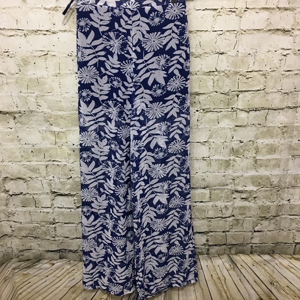 Sans Souci Blue Floral Sheer Wide Leg Pants